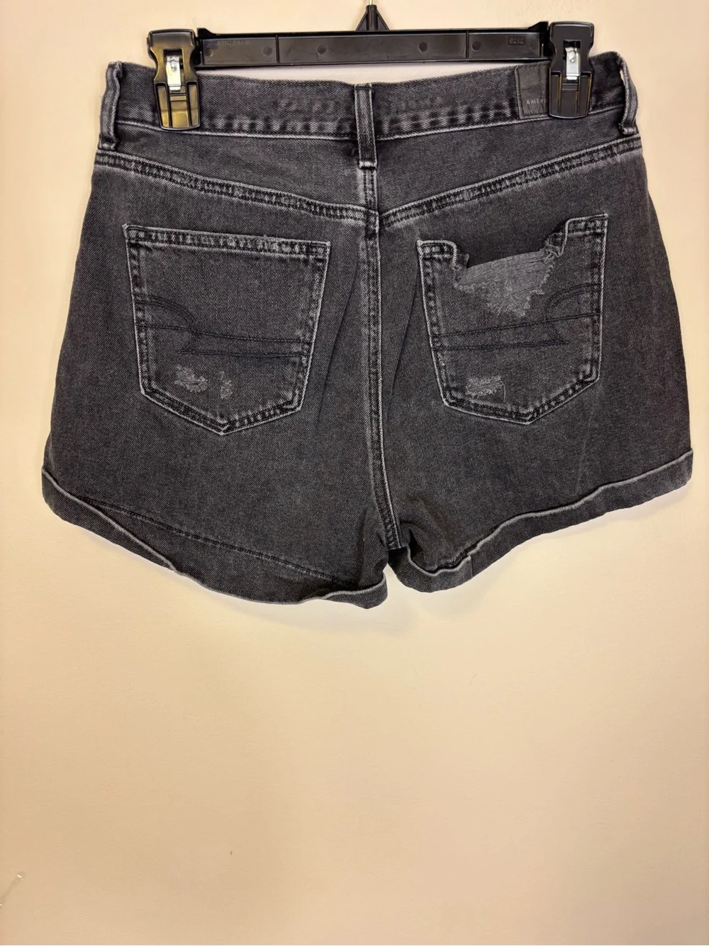 American Eagle High Rise Black Distressed Mom Denim Shorts 4
